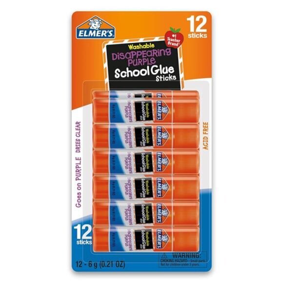 Disappearing‎ Purple School Glue Sticks - Washable, 6g, Standard Stick,12 Count - Picture 1 of 7